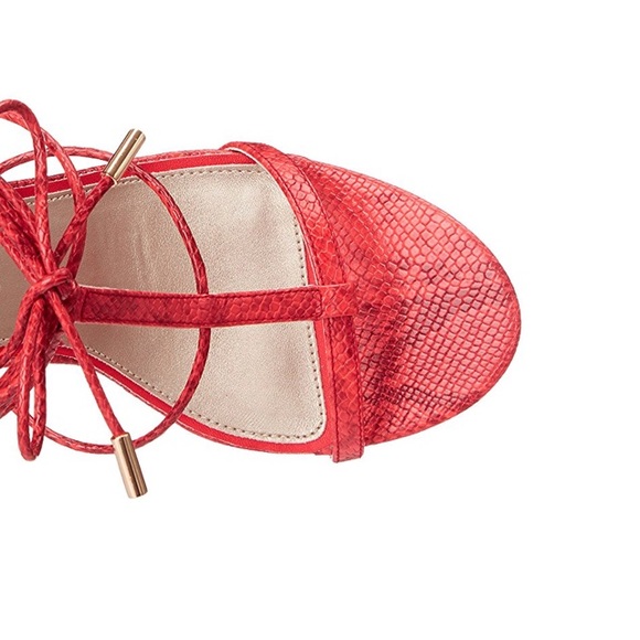 Red Snake Print Lace Up Gladiator Stiletto Heels - Picture 4 of 4